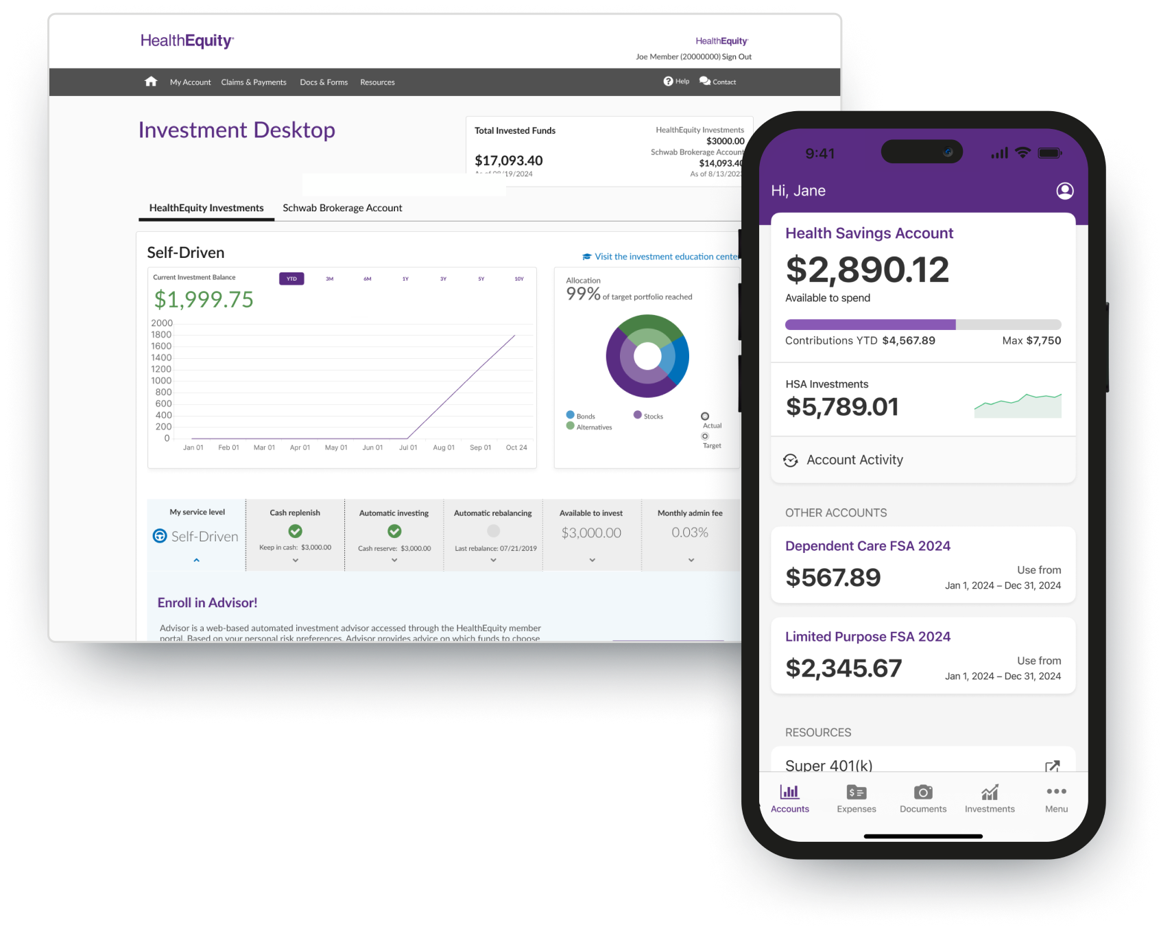 HealthEquity product screenshots
